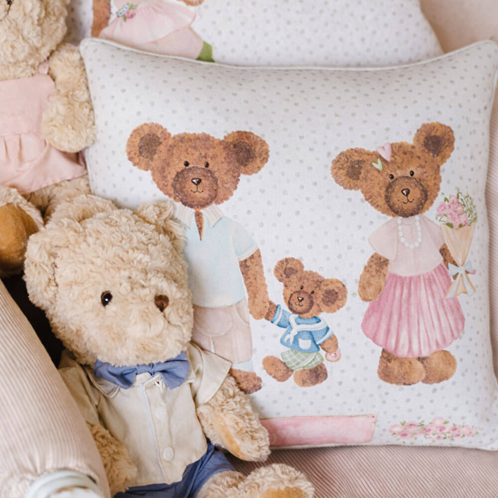 Pamut díszpárna töltelékkel 40x40 cm Sweet Bear macicsalád