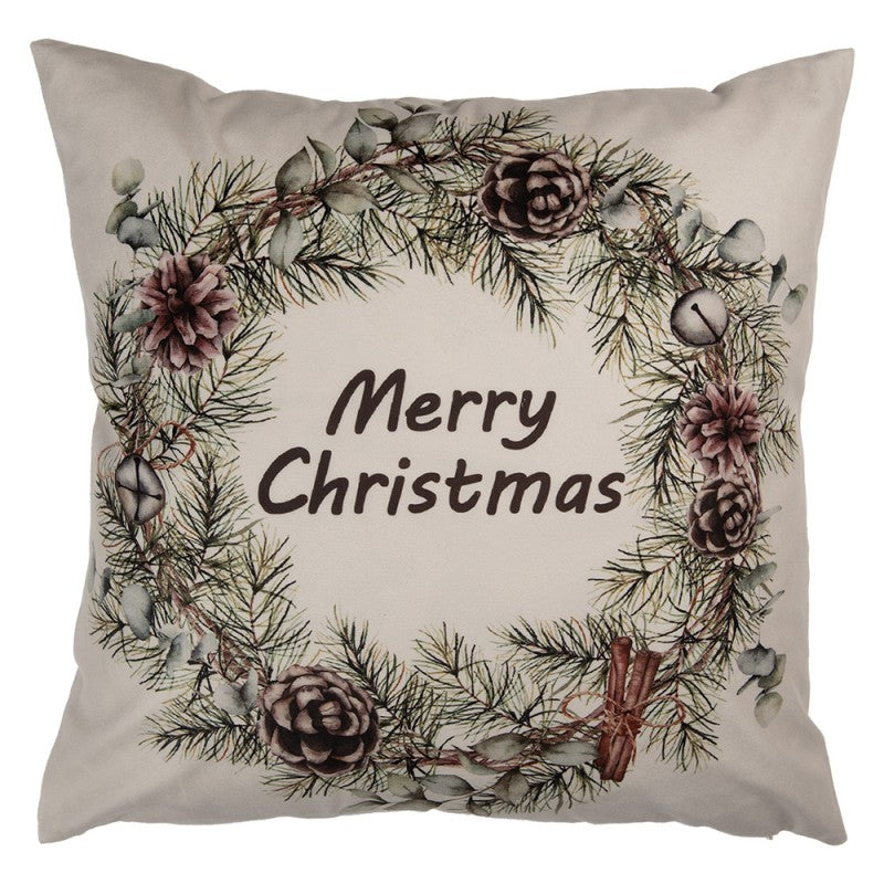 Karácsonyi párnahuzat 45x45 cm Merry Christmas koszorúval