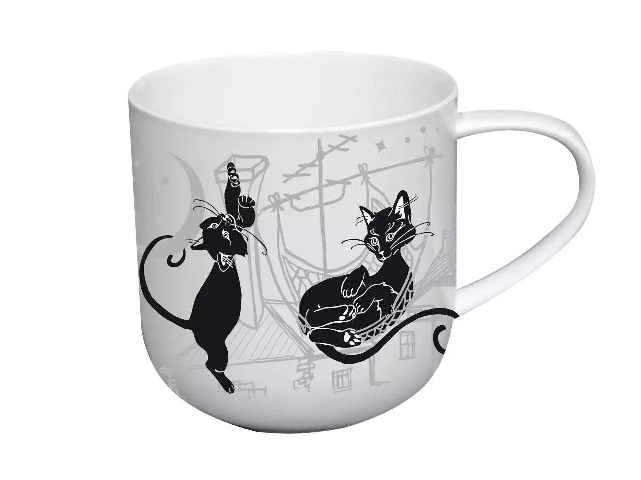 Cicás porcelán bögre 500 ml fekete macskák a háztetőn