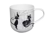 Cicás porcelán bögre 500 ml fekete macskák a háztetőn