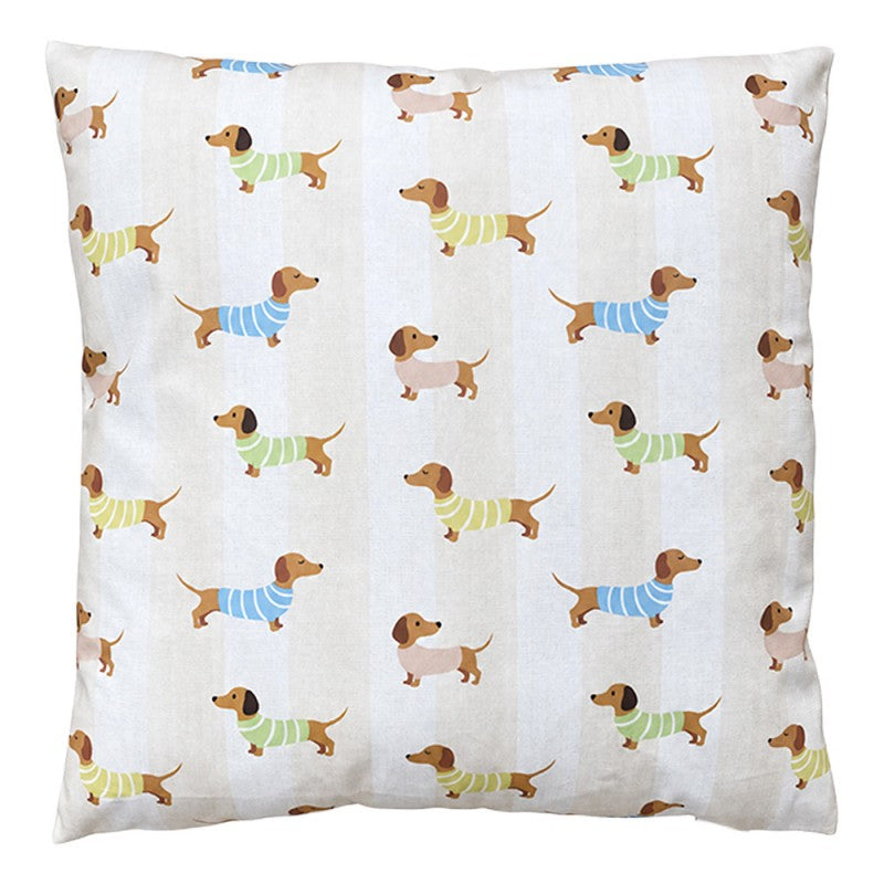 Díszpárna töltelékkel 45x45 cm polyester pulóveres tacskós