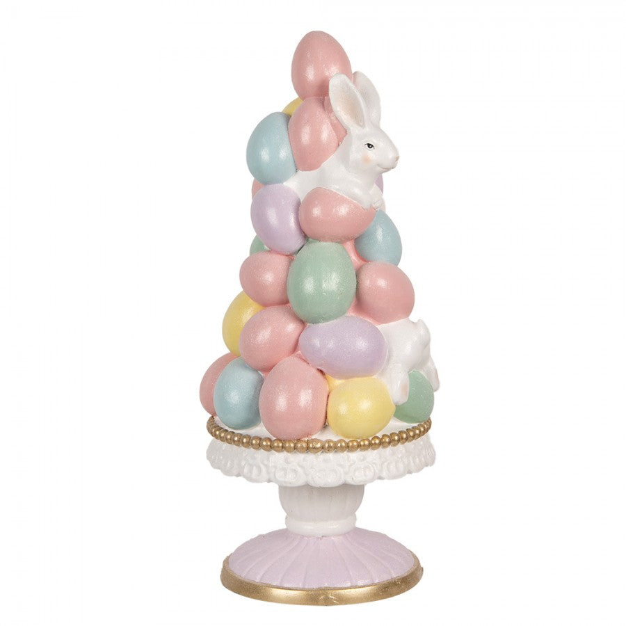 Húsvéti nagy kerámia dekoráció figura nyuszik tojásos tortaállványon 61 cm
