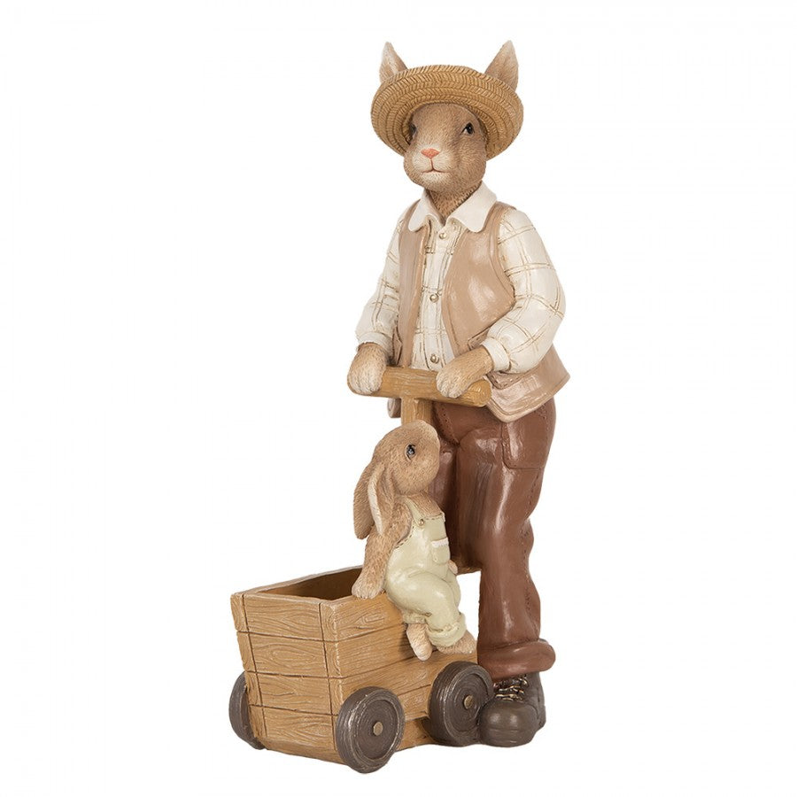 Húsvéti dekoráció figura Nyuszipapa talicskával, kisnyuszival 23 cm