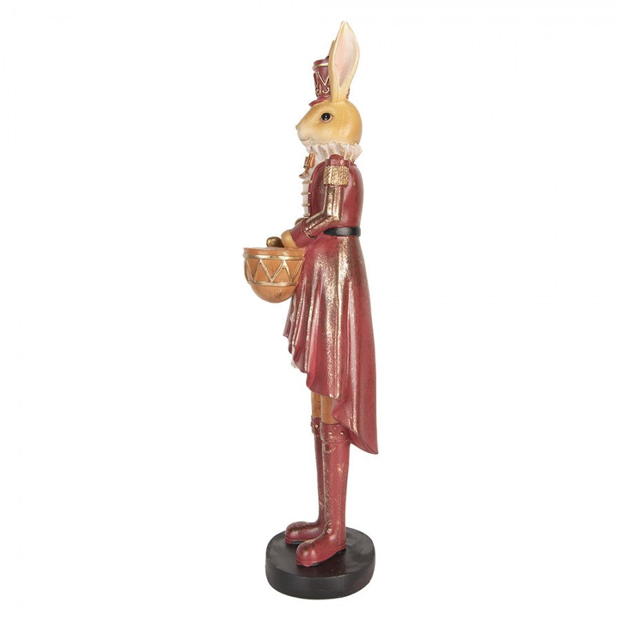 Dekoratív nyúl figura dobbal bézs piros színű 48 cm