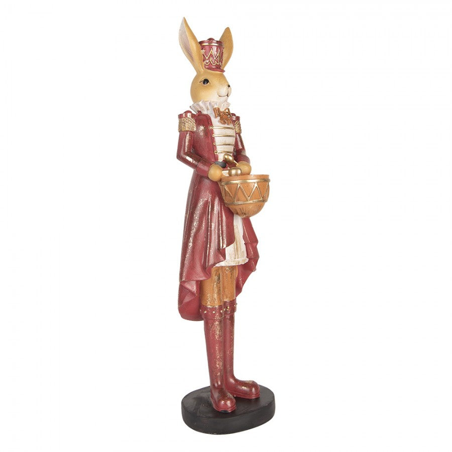 Dekoratív nyúl figura dobbal bézs piros színű 48 cm