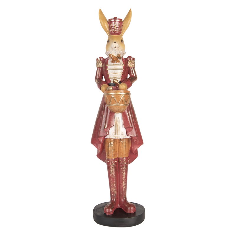 Dekoratív nyúl figura dobbal bézs piros színű 48 cm
