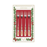 Rozsdamentes acél süteményes villa 4 db-os porcelán dekorborítású nyéllel Magie de Noel