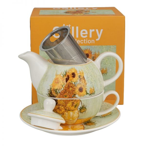Van Gogh Napraforgók porcelán teáskészlet fémszűrős kannával – 1 személyes