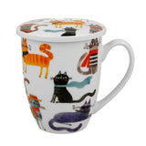 Macskavilág porcelán bögre fémszűrővel és tetővel – 350 ml