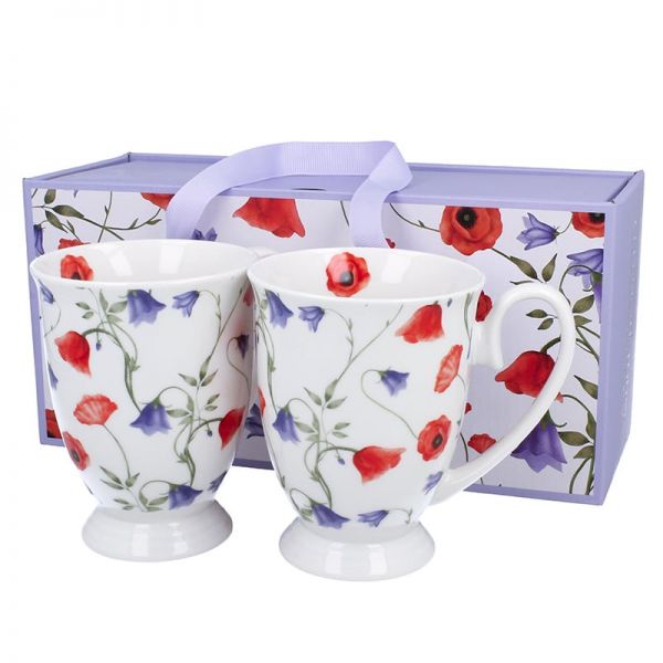 Pipacsos és harangvirágos porcelán bögre szett - 340 ml - ajándékdobozban