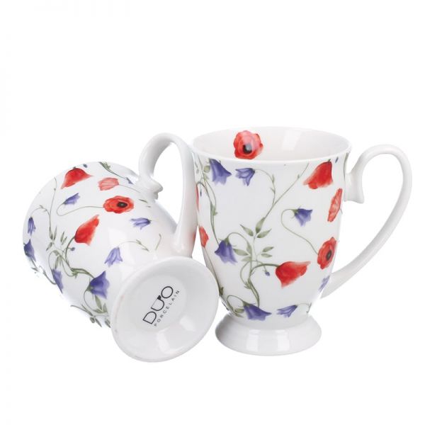 Pipacsos és harangvirágos porcelán bögre szett - 340 ml - ajándékdobozban