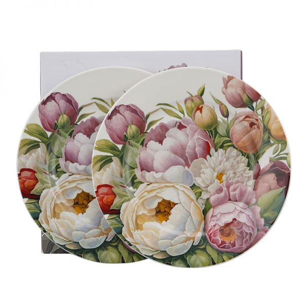 Bazsarózsás porcelán desszertes tányér készlet - 2 darabos - díszdobozban