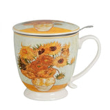Van Gogh Napraforgók porcelán csésze / bögre fémszűrővel és tetővel - 510 ml