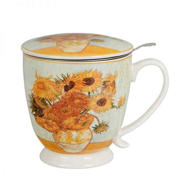 Van Gogh Napraforgók porcelán csésze / bögre fémszűrővel és tetővel - 510 ml