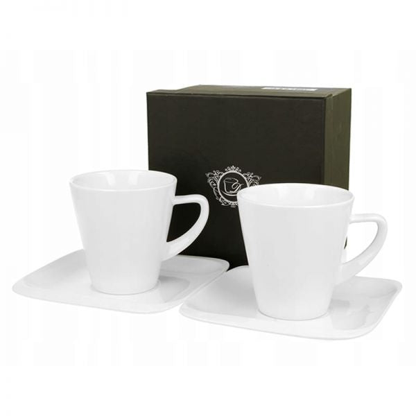 Modern fehér porcelán csésze aljjal - 250 ml - 2 személyes készlet díszdobozban