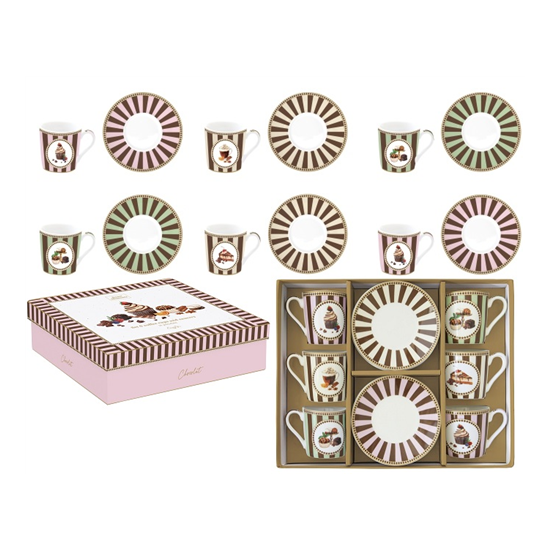 Porcelán eszpresszó kávés csésze 6 személyes szett díszdobozban Sweet Moments