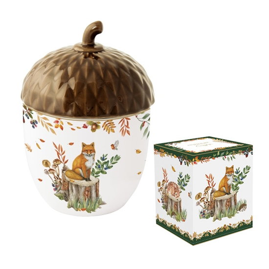 Forest Dream őszi porcelán makk alakú nagy konyhai tároló fedővel 14x20 cm