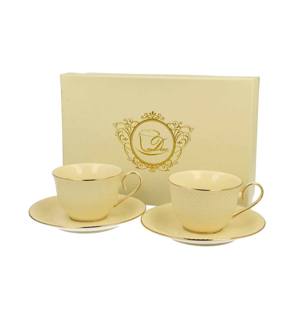 ELegáns porcelán kávés csésze + alj 120 ml 2 személyes VESPER díszdobozban arany szegélyyel