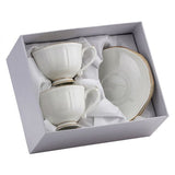 Elegáns fehér porcelán csésze aljjal - 200 ml - 2 személyes készlet arany szegéllyel