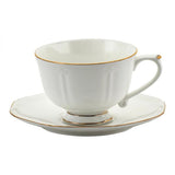 Elegáns fehér porcelán csésze aljjal - 200 ml - 2 személyes készlet arany szegéllyel