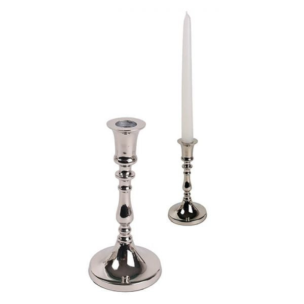 Ezüst színű klasszikus talpas gyertyatartó - 18 cm