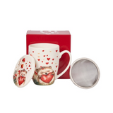 Valentin napi porcelán fém szűrős sünis bagoly díszdobozban 360 ml