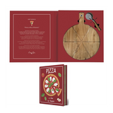 Pizza vágó ajándék készlet akácfa pizzalap pizzaszeletelővel díszdobozban