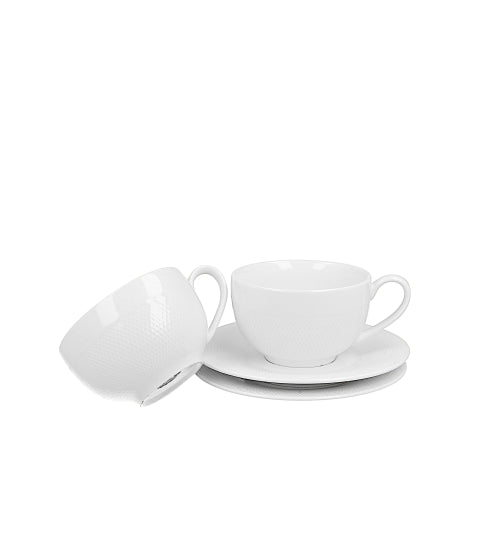 Bögre, csésze Fehér porcelán csésze dombornyomott mintával 2 személyes díszdobozban Diamond