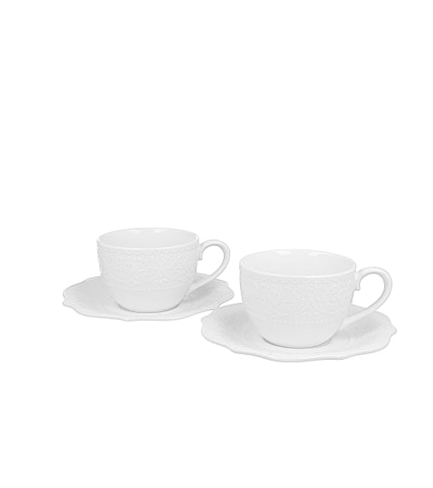 Bögre, csésze Fehér porcelán csésze virág domborítással 2 személyes díszdobozban Alice
