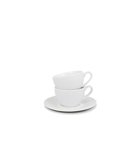 Bögre, csésze Fehér porcelán eszpresszó kávés csésze dombornyomott mintával 2 személyes díszdobozban Diamond