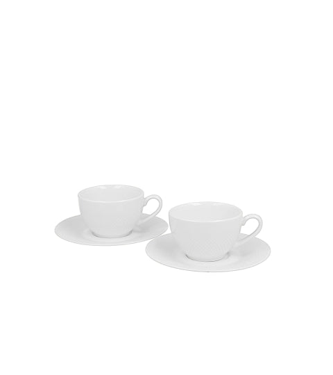 Bögre, csésze Fehér porcelán eszpresszó kávés csésze dombornyomott mintával 2 személyes díszdobozban Diamond