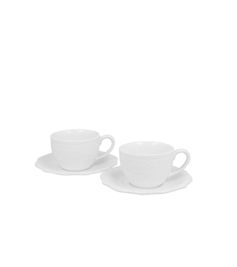 Bögre, csésze Fehér porcelán eszpresszó kávés csésze virág domborítással 2 személyes díszdobozban Alice