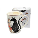 Fekete-arany cicás porcelán bögre - 400 ml díszdobozban