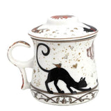 Fekete-arany cicás porcelán bögre fém szűrővel és tetővel - 350 ml