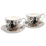Fekete-arany cicás porcelán teáscsésze aljjal készlet 250 ml - 2 személyes