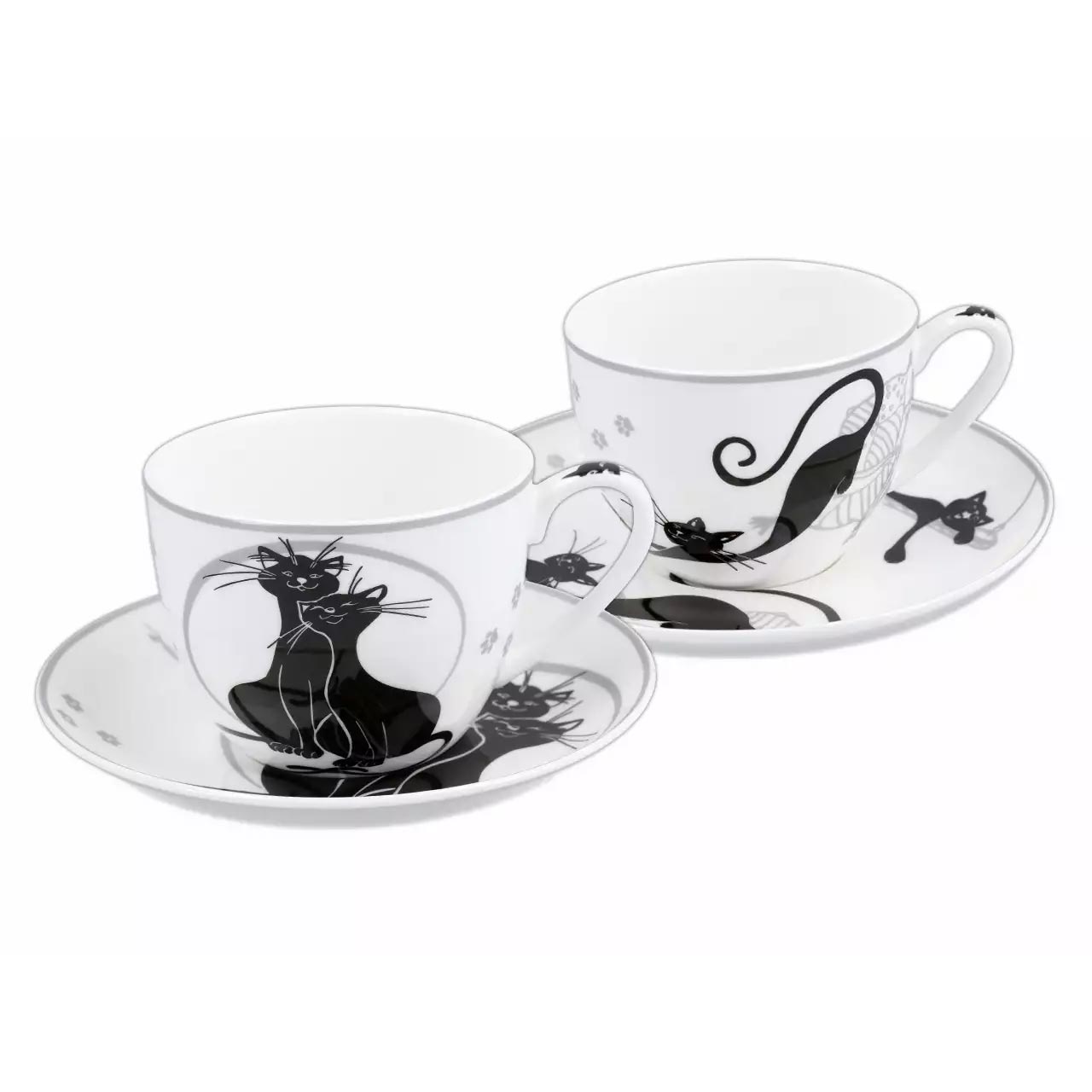 Bögre, csésze Fekete cicás porcelán csésze készlet 2 db