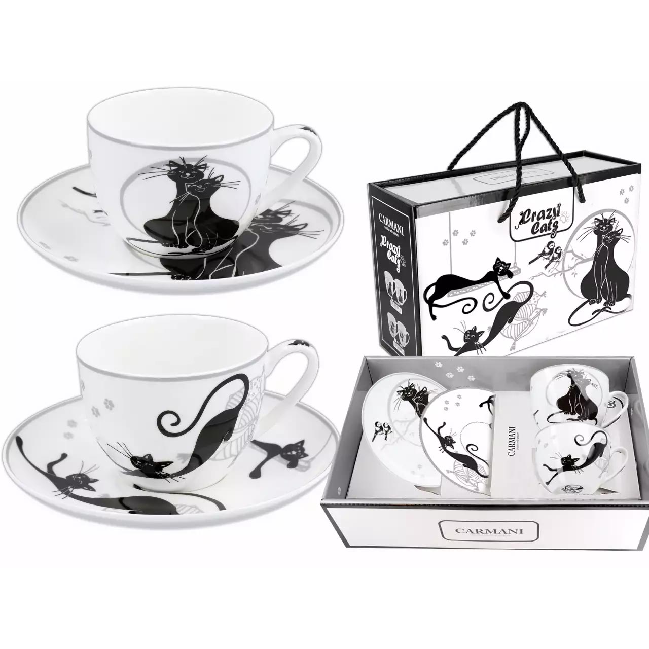 Bögre, csésze Fekete cicás porcelán csésze készlet 2 db