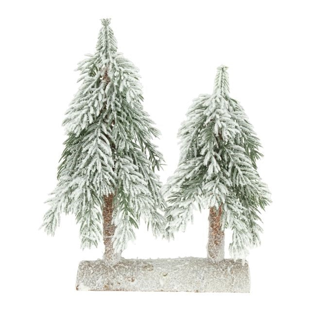 Műfenyő Fenyőfák farönk talpon havas 25x12x30 cm karácsonyi dekoráció