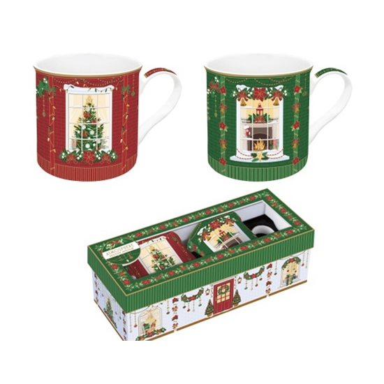 Karácsonyi porcelán bögre 2 db szett 300 ml díszdobozban Festive Avenue