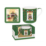 Karácsonyi porcelán bögre 300 ml parafa poháralátéttel díszdobozban Festive Avenue