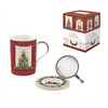 Karácsonyi porcelán teás bögre fém szűrővel díszdobozban Festive Avenue