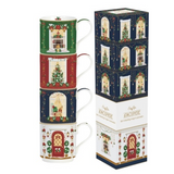 Karácsonyi porcelán bögre 4 db szett egymásba rakható díszdobozban Festive Avenue