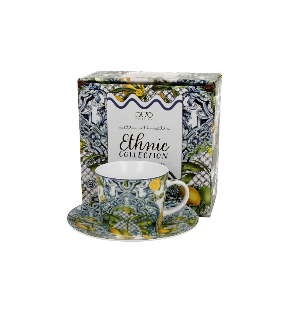 Porcelán csésze citrom és ananász mintás 240 ml díszdobozban
