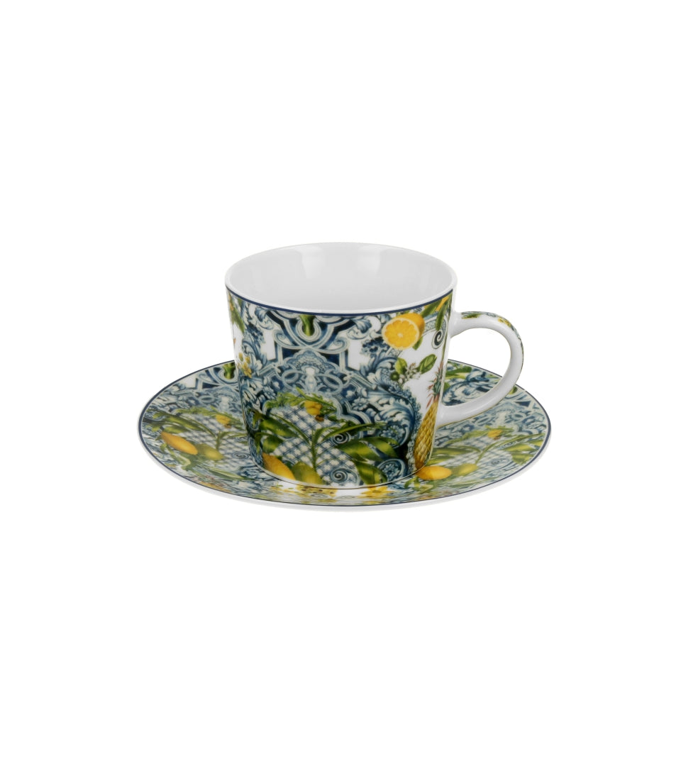 Porcelán csésze citrom és ananász mintás 240 ml díszdobozban