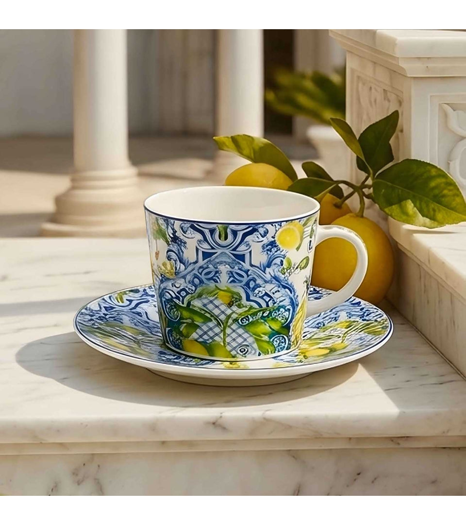 Porcelán csésze citrom és ananász mintás 240 ml díszdobozban