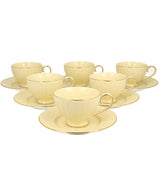 Porcelán csésze + alj 220 ml ekrü arany színű szegéllyel 6 személyes díszdobozban Nina
