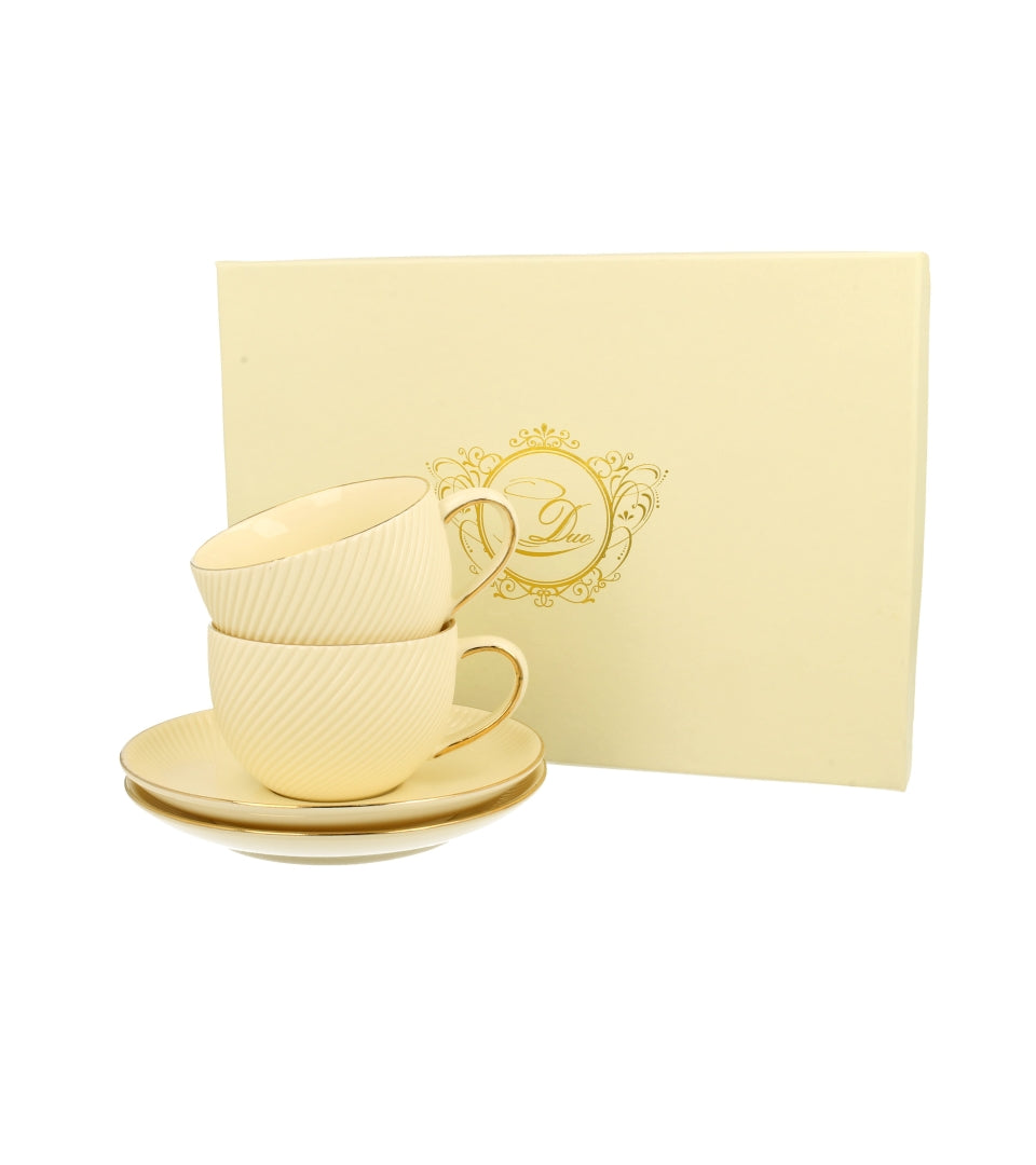 Porcelán csésze + alj 220 ml 2 személyes ECRU díszdobozban