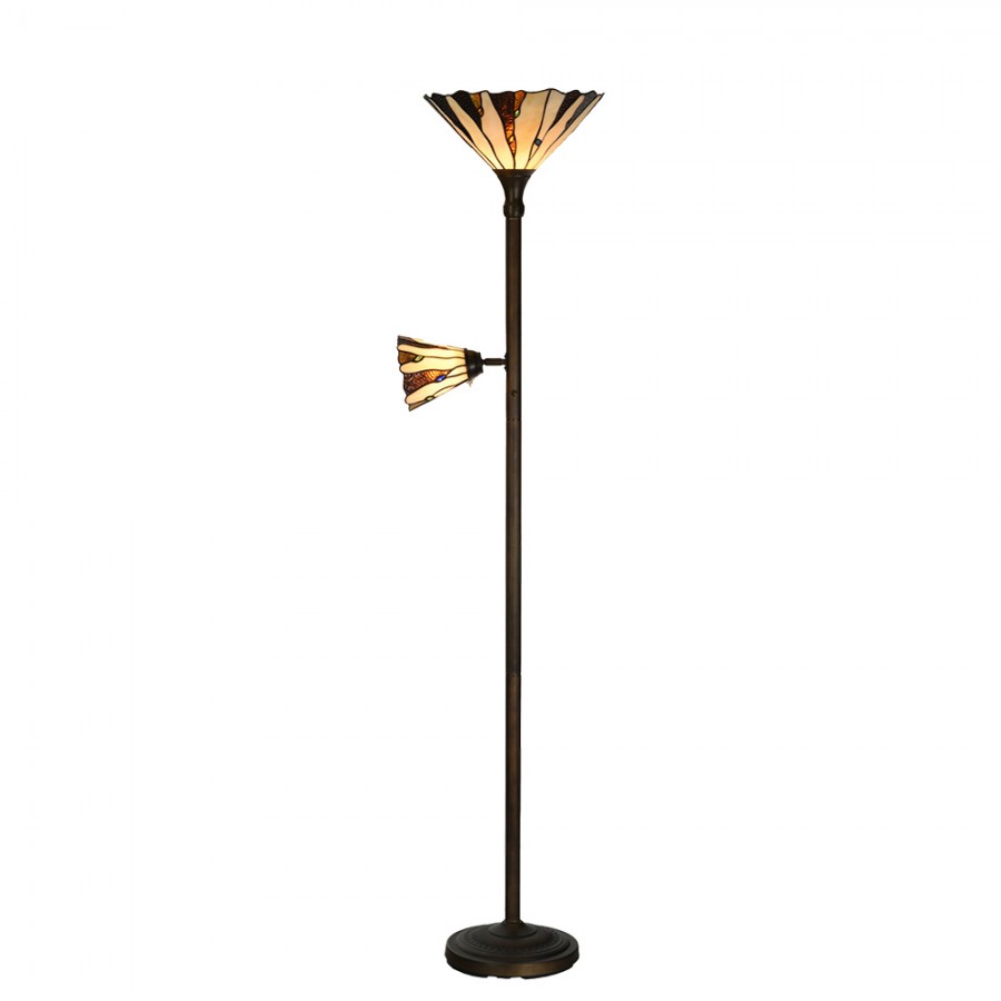Tiffany állólámpa Ø 38x178 cm bézs barna színes ólom üveg