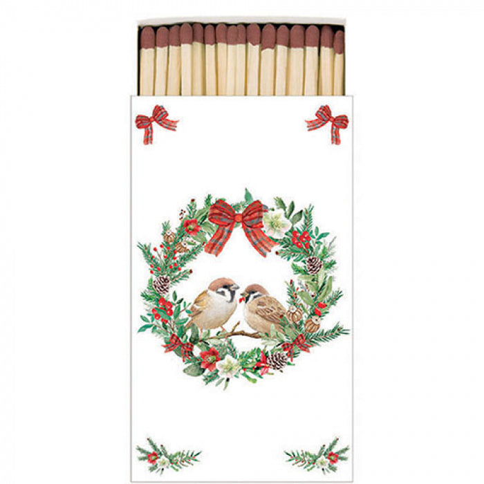 Gyufa Gyufa karácsonyi díszdobozban verebek koszorúban