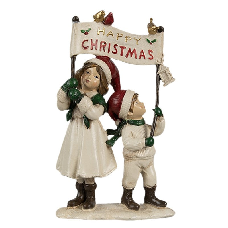 Karácsonyi dekoráció Happy Christmas táblát tartó gyerekek karácsonyi dekoráció